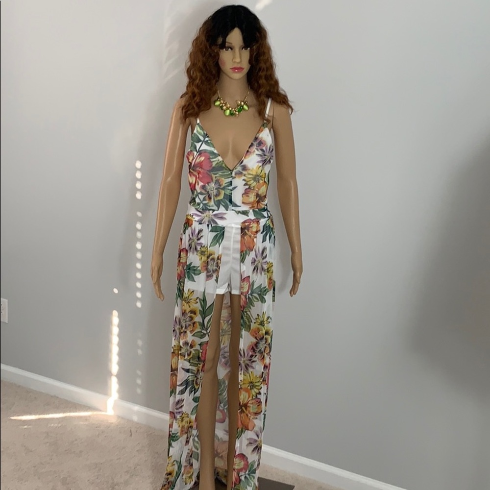 Floral Mesh Long Tail Romper